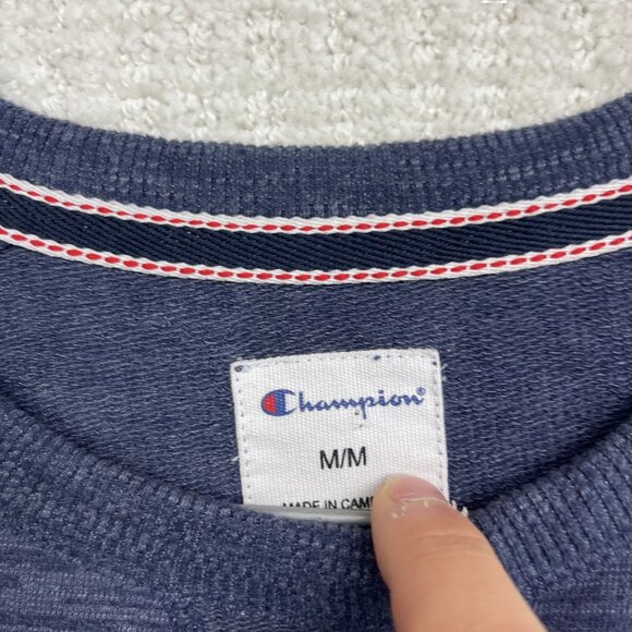 Champion Sweatshirt Men's M Long Sleeve Embroidered V-Stitch Crew Neck Navy - Picture 7 of 12